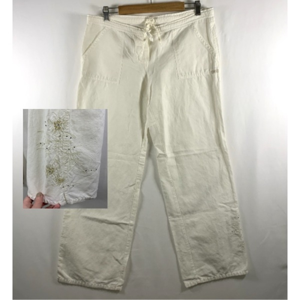 VTG Rip Curl Womens Y2K Embroidered Beaded‎ Low Rise Linen Blend Pants Surf Boho